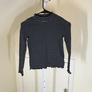 Cat & Jack NWOT Girls' Ribbed Black Striped Long Sleeve Knit Top Size M (8)